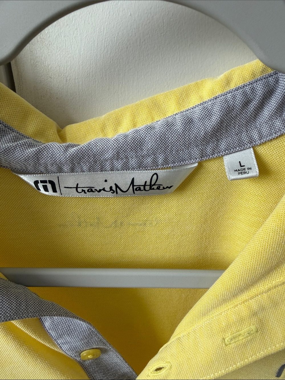 Travis Mathew Men’s Yellow Polo with Gray Trim - Picture 2 of 7